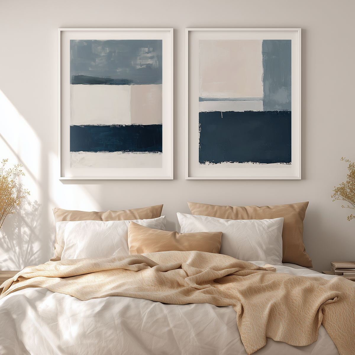 soft navy blue minimal abstract wall art